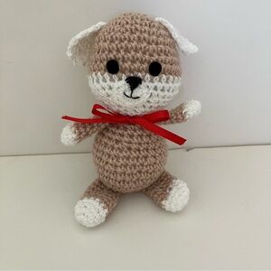 Handcrafted Crocheted Cat With Red Bow